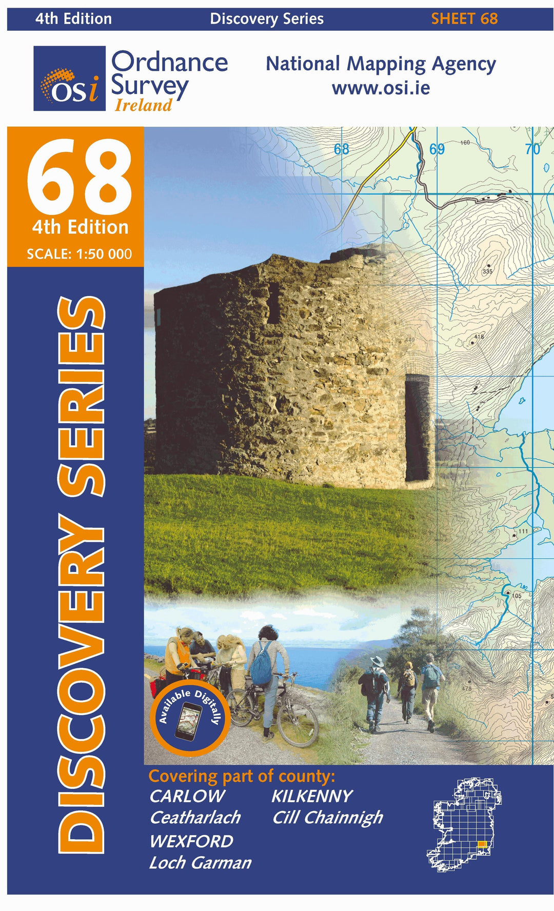Carte de randonnée n° 68 - Carlow, Kilkenny, Wexford (Irlande) | Ordnance Survey - série Discovery carte pliée Ordnance Survey Ireland 