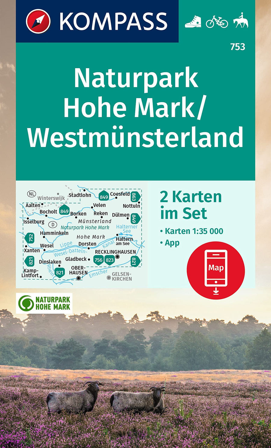 Carte de randonnée n° 753 - Naturpark Hohe Mark, Westmünsterland (Allemagne) | Kompass carte pliée Kompass 