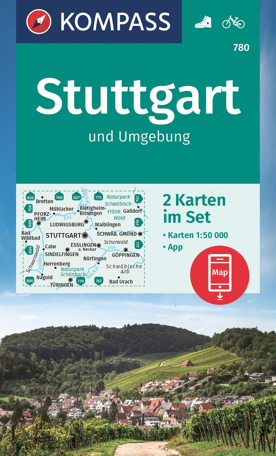 Carte de randonnée n° 780 - Stuttgart et environs (Allemagne) | Kompass carte pliée Kompass 