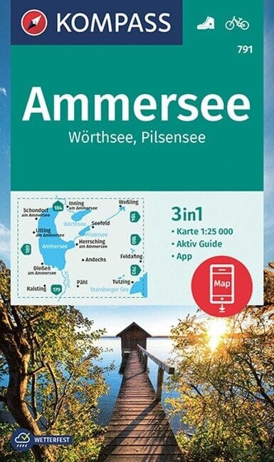 Carte de randonnée n° 791 - Ammersee, Wörthsee, Pilsensee + Aktiv Guide (Allemagne) | Kompass carte pliée Kompass 