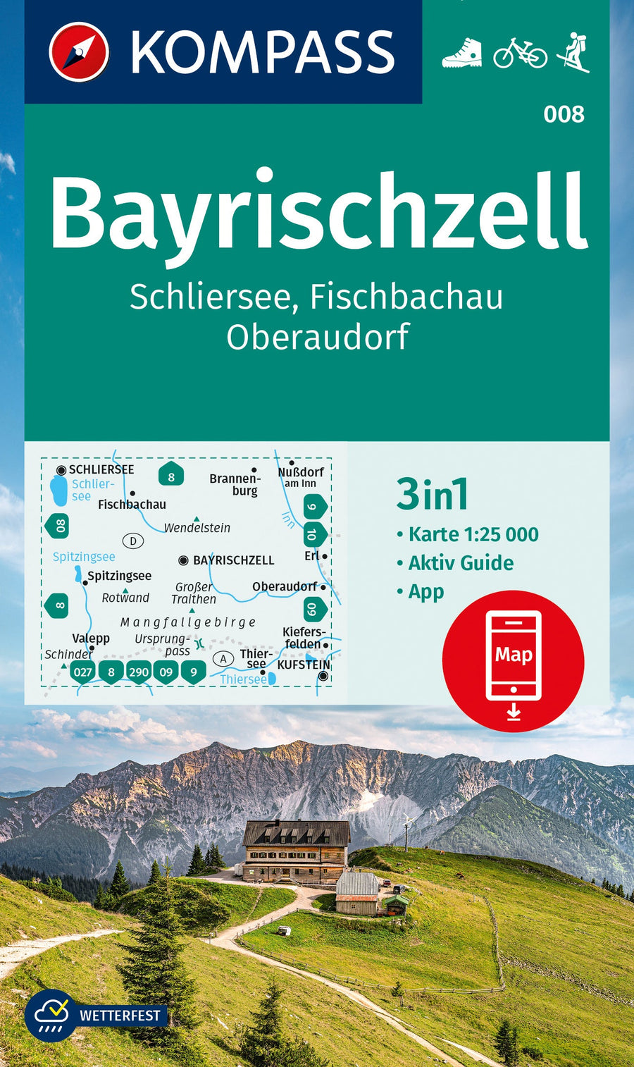Carte de randonnée n° 8 - Bayrischzell, Schliersee, Fischbachau, Oberaudorf (Allemagne) | Kompass carte pliée Kompass 