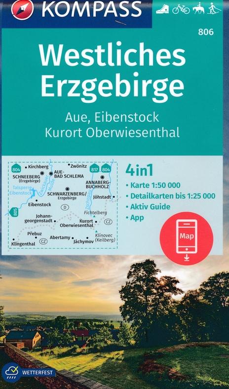 Carte de randonnée n° 806 - Erzgebirge Westliches, Aue, Eibenstock, Kurort Oberw. (Allemagne) | Kompass carte pliée Kompass 