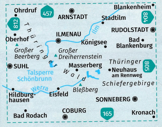 Carte de randonnée n° 813 - Forêt de Thuringe Est + Guide (Allemagne) | Kompass carte pliée Kompass 