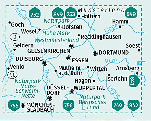 Carte de randonnée n° 821 - Ruhrgebiet 3-set (Allemagne) | Kompass carte pliée Kompass 