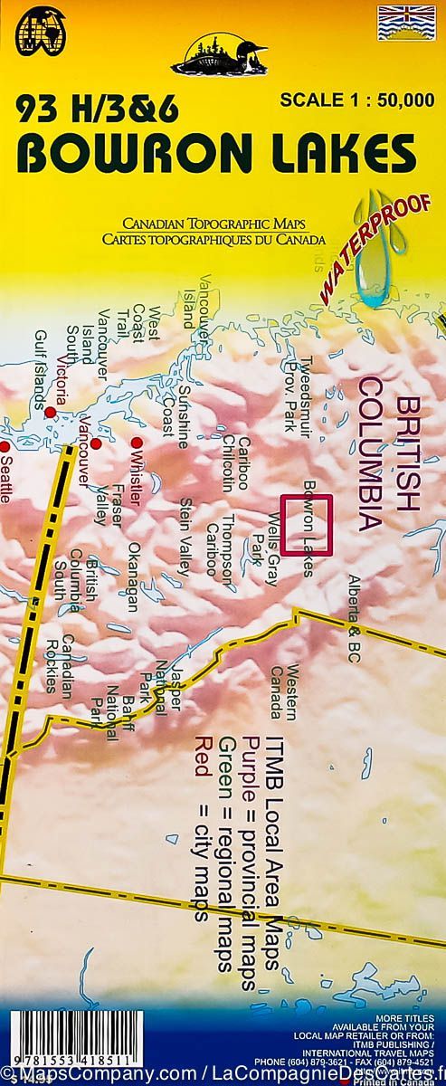 Carte de randonnée &#8211; Parc de Bowron Lakes (Colombie Britannique, Canada) | ITM - La Compagnie des Cartes