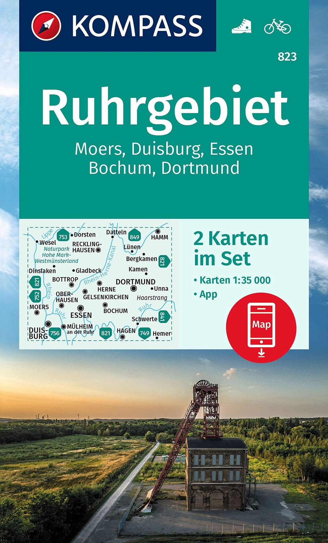 Carte de randonnée n° 823 - Ruhr - lot de 2 cartes (Allemagne) | Kompass carte pliée Kompass 