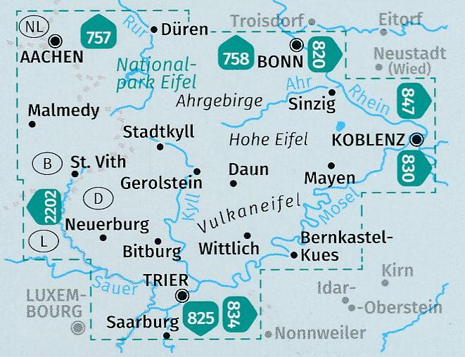 Carte de randonnée n° 833 - Eifel (Allemagne) | Kompass carte pliée Kompass 