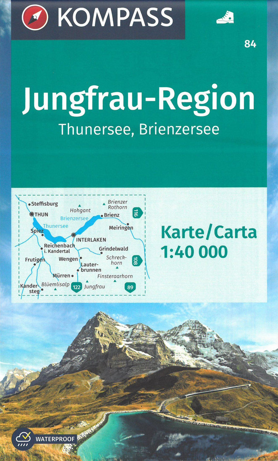 Carte de randonnée n° 84 - Jungfrau Region, Thunersee Brienzersee (Suisse) | Kompass carte pliée Kompass 