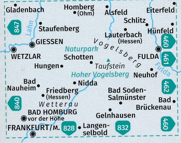 Carte de randonnée n° 846 - Vogelsberg, Nördliche Wetterau (Allemagne) | Kompass carte pliée Kompass 