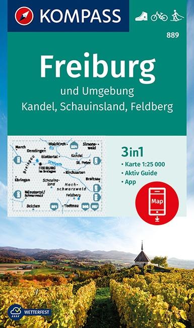 Carte de randonnée n° 889 - Freiburg & environs + Aktiv Guide (Allemagne) | Kompass carte pliée Kompass 