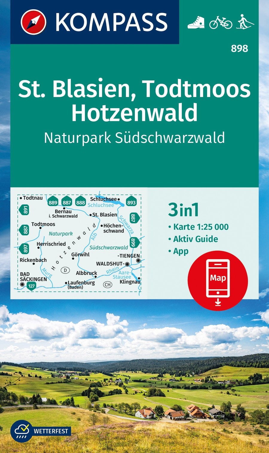 Carte de randonnée n° 898 - St-Blasien, Todtmoos, Hotzenwa (Allemagne) | Kompass carte pliée Kompass 