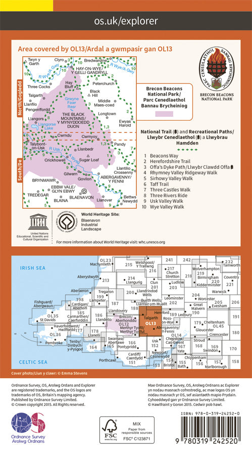 Carte de randonnée n° OL013 - Brecon Beacons Nat. Parc Eastern area (Grande Bretagne) | Ordnance Survey - Explorer carte pliée Ordnance Survey 