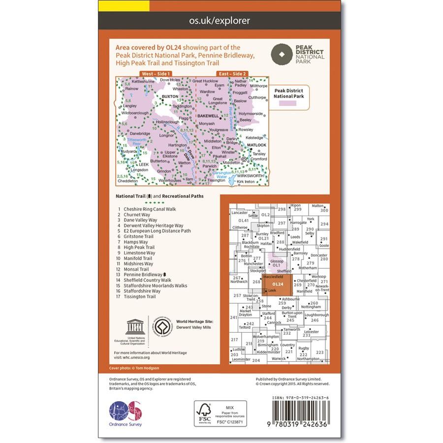 Carte de randonnée n° OL024 - Peak District - White Peak area (Grande Bretagne) | Ordnance Survey - Explorer carte pliée Ordnance Survey 