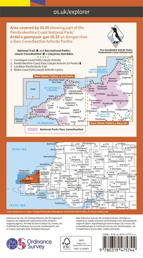 Carte de randonnée n° OL035 - Pembrokeshire North, Gogledd Sir Benfro (Pays de Galles) | Ordnance Survey - Explorer carte pliée Ordnance Survey 