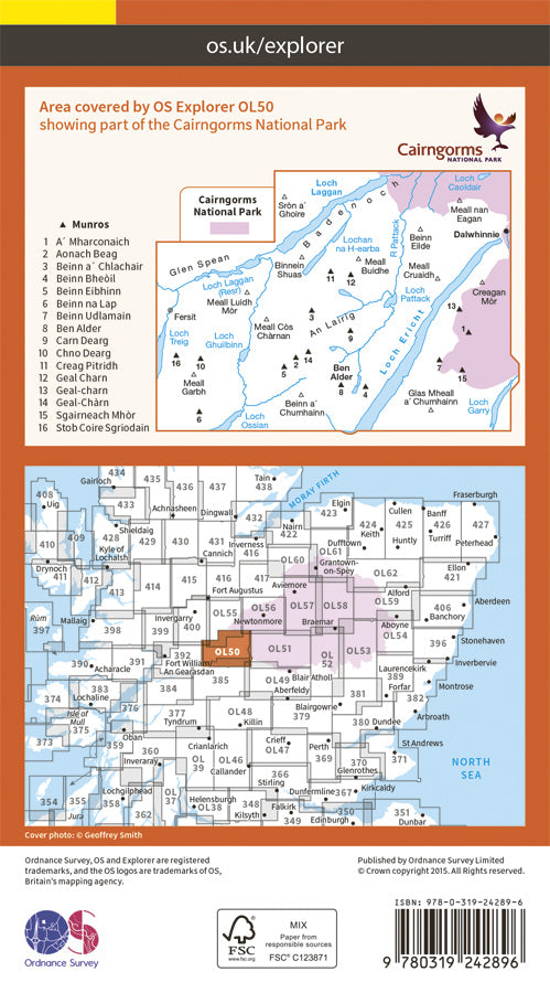 Carte de randonnée n° OL050 - Ben Alder, Loch Ericht, Laggan (Grande Bretagne) | Ordnance Survey - Explorer carte pliée Ordnance Survey 