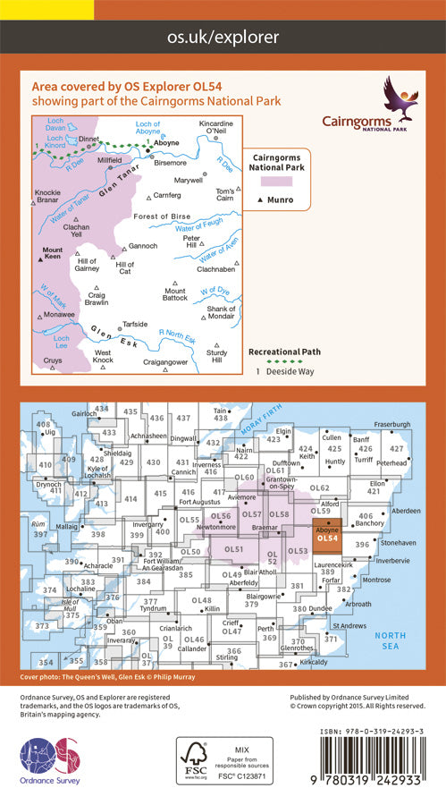 Carte de randonnée n° OL054 - Glen Esk, Glen Tanar, Aboyne (Grande Bretagne) | Ordnance Survey - Explorer carte pliée Ordnance Survey 