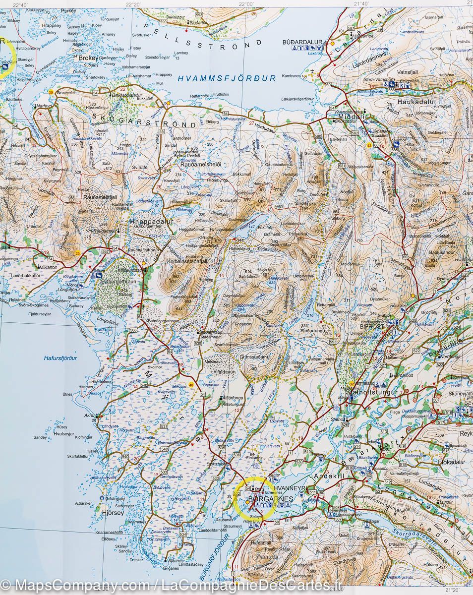 Carte de randonnée - Péninsule de Snaefellsnes & fjord Borgarfjördur (Islande) | Ferdakort carte pliée Ferdakort 