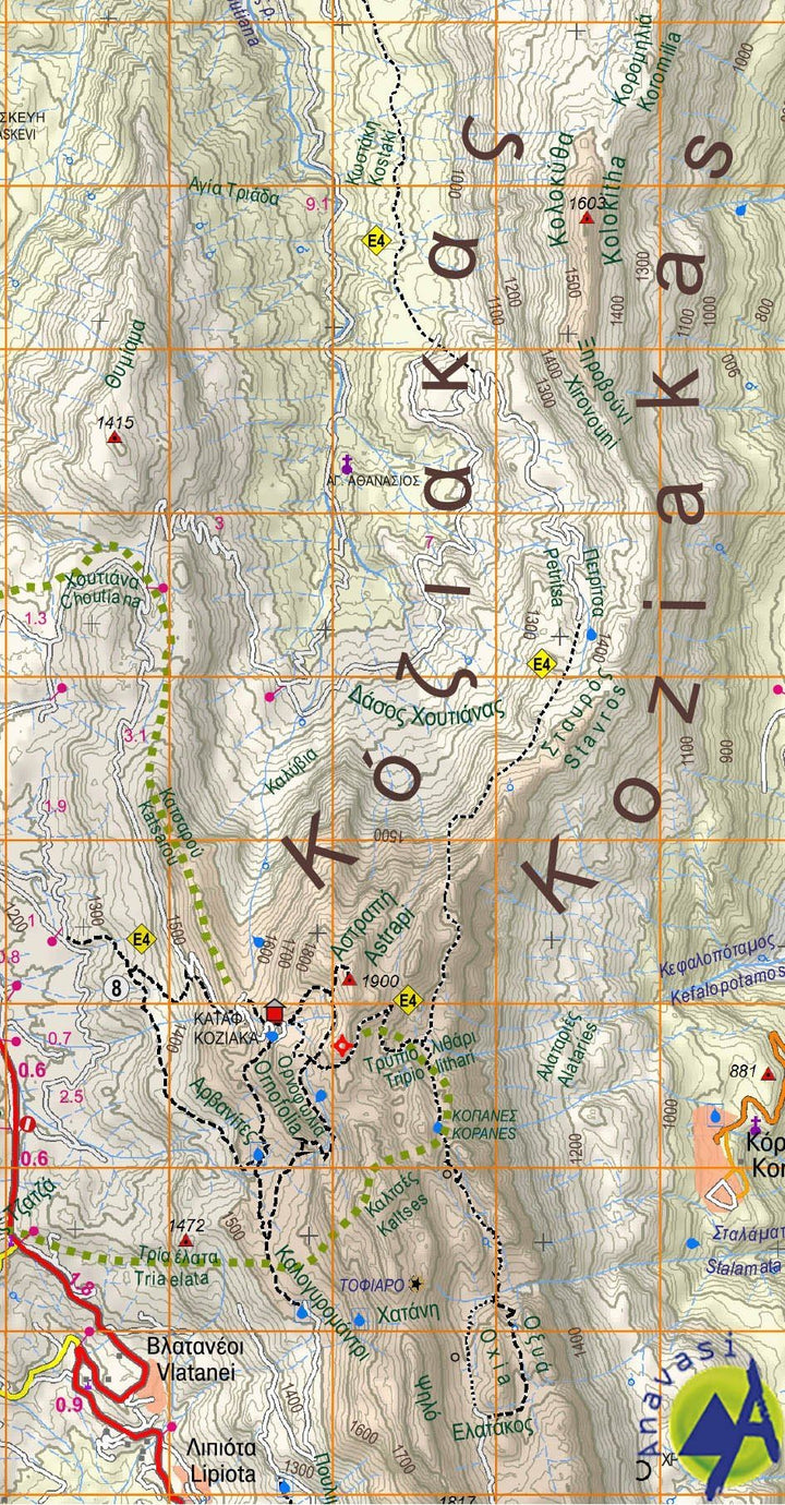 Carte de randonnée - Pindos Sud | Anavasi carte pliée Anavasi 