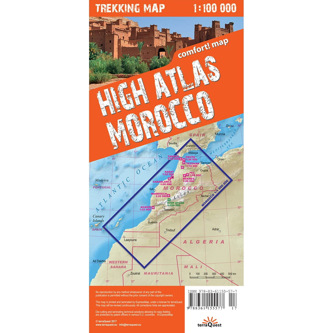 Carte de randonnée plastifiée - Haut Atlas marocain ( incluant le Jbel Toubkal) | TerraQuest carte pliée Terra Quest 
