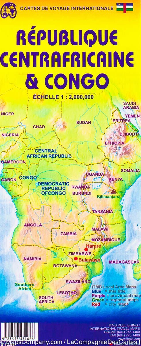 Carte du Congo et de la République Centrafricaine | ITM - La Compagnie des Cartes