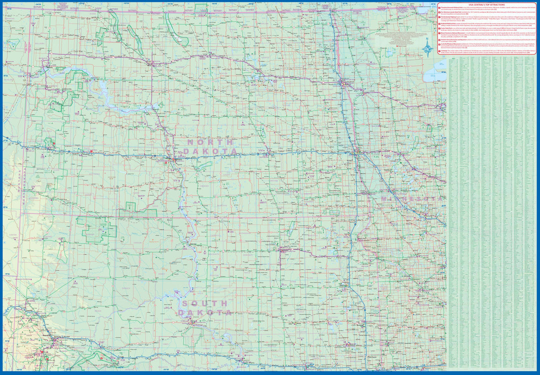 Carte de voyage - Dakota du Nord, Dakota du Sud & Nebraska (routes et chemins de fer) | ITM carte pliée ITM 