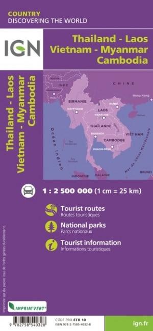 Carte de voyage de la Thaïlande, Vietnam, Laos &amp; Cambodge | IGN - La Compagnie des Cartes