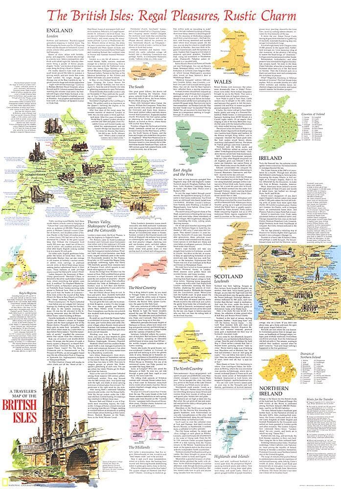 1974 Travelers Map of the British Isles Theme Wall Map 