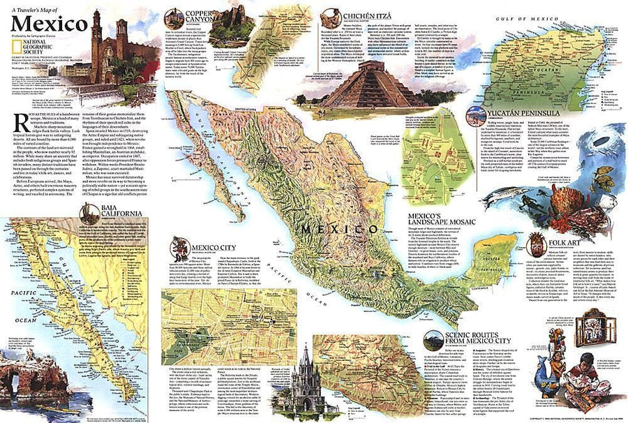 1994 Travelers Map of Mexico Wall Map 