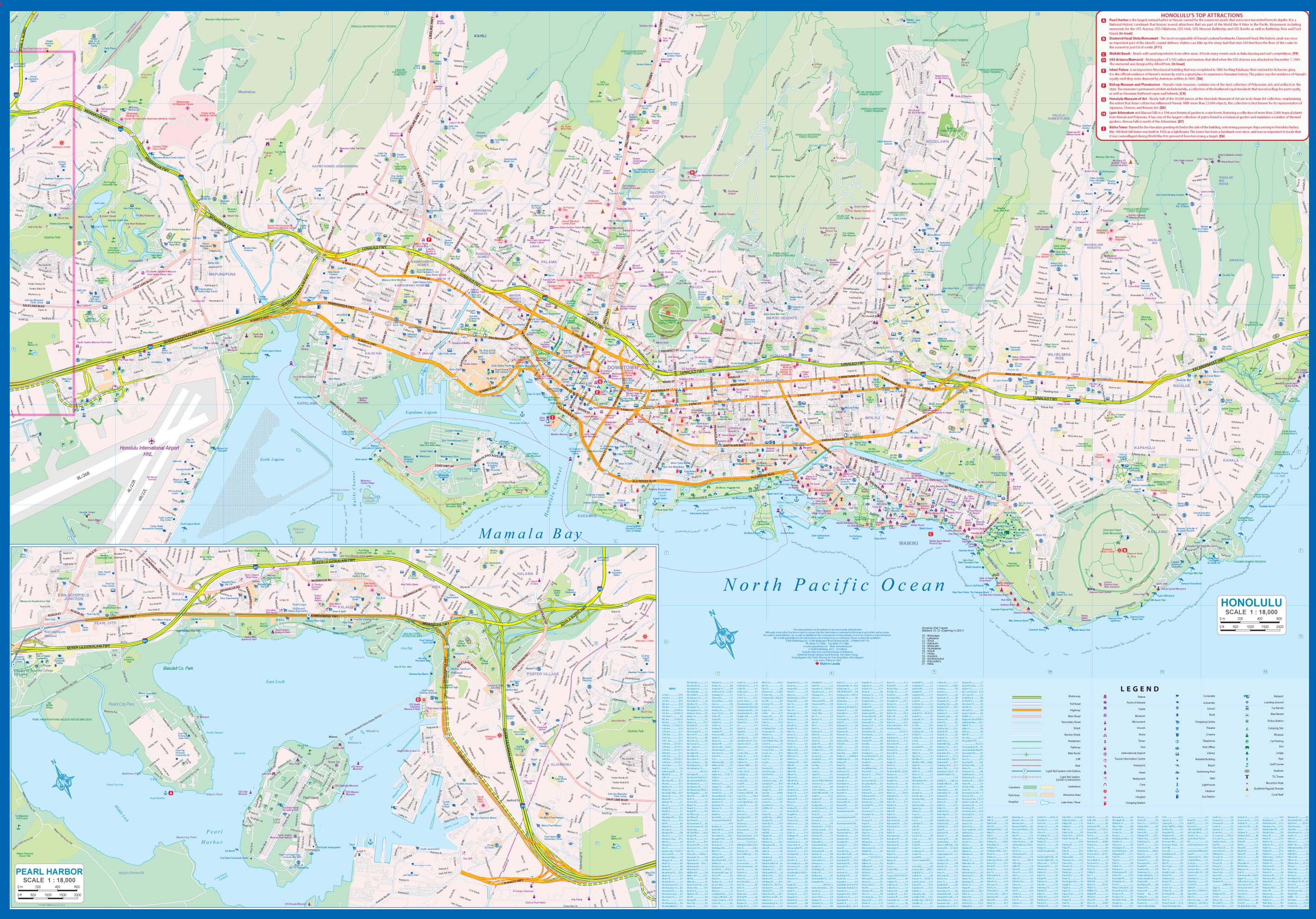 Travel map - Honolulu (Waikiki to Pearl Harbour) & Oahu