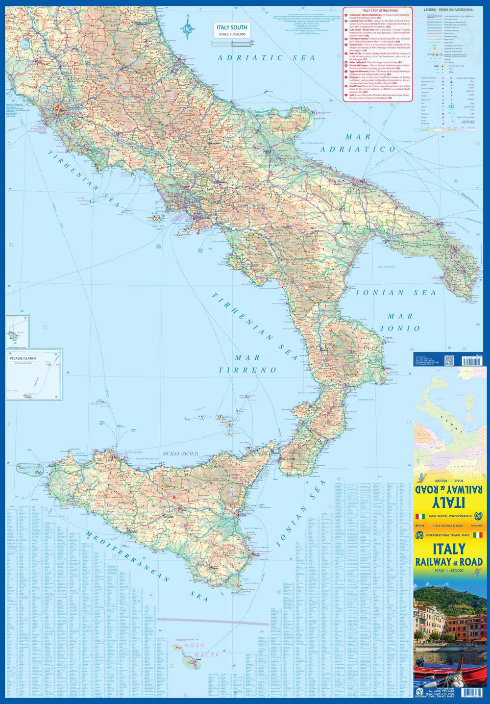 Carte de voyage - Italie (Routes et chemins de fer) | ITM carte pliée ITM 