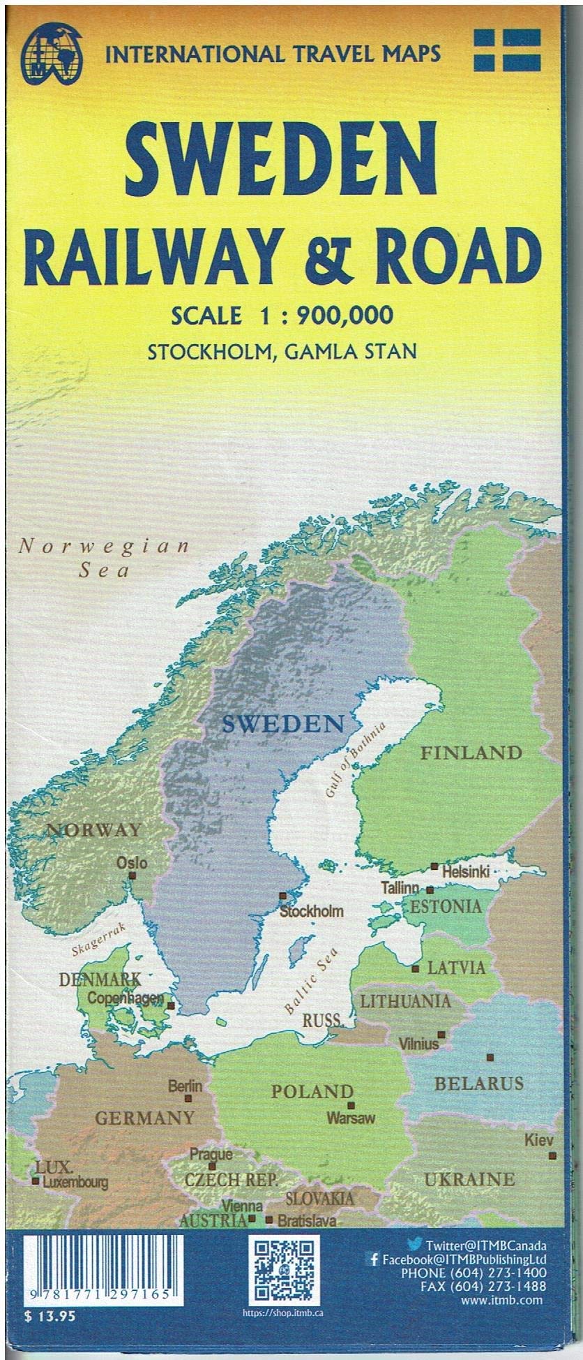 Carte de voyage - Suède (routes et voies ferrées) | ITM carte pliée ITM 