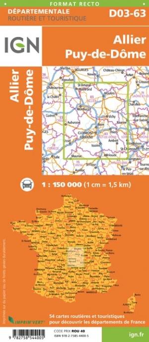 Carte départementale D03-63 - Allier & Puy de Dôme | IGN carte pliée IGN 