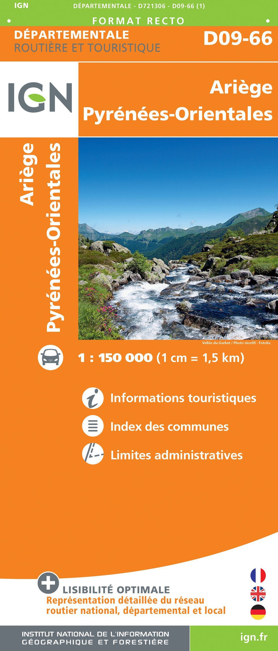 Carte départementale D09-66 - Ariège & Pyrénées-Orientales | IGN carte pliée IGN 