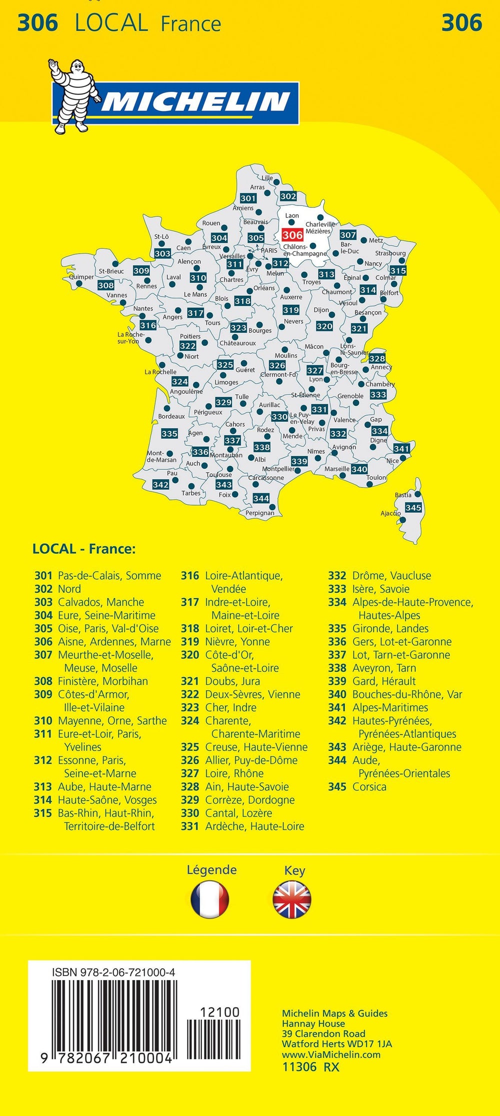 Carte départementale n° 306 - Aisne, Ardennes, Marne | Michelin carte pliée Michelin 