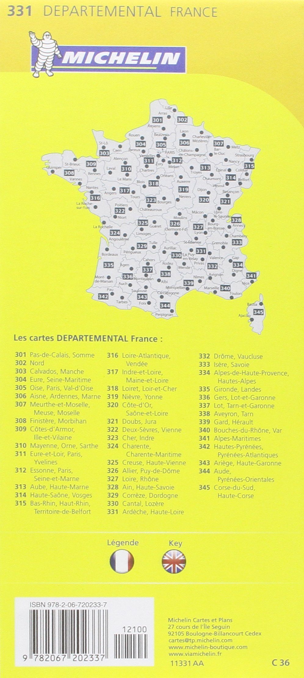 Carte départementale n° 331 - Ardèche & Haute-Loire | Michelin carte pliée Michelin 