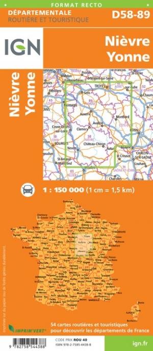 Carte départementale - Nièvre & Yonne | IGN carte pliée IGN 