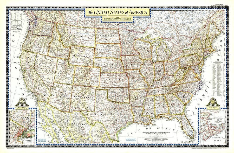 1951 United States of America Map Wall Map 