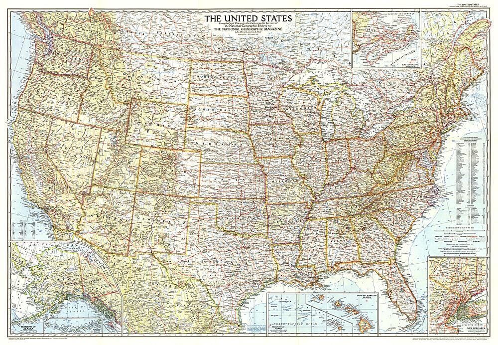1956 United States of America Map Wall Map 