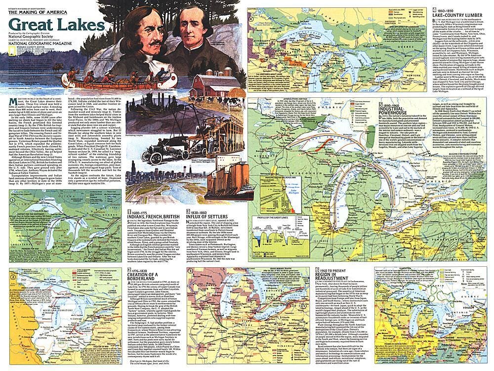1987 Great Lakes Map Side 2 Wall Map 