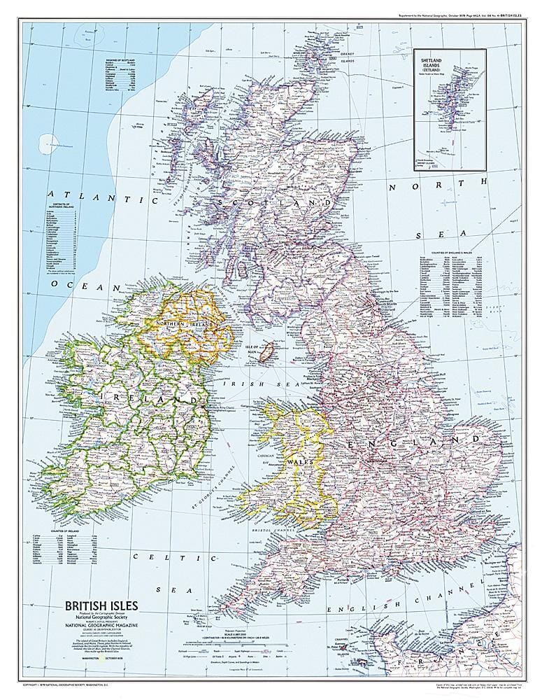 1979 British Isles Map Wall Map 