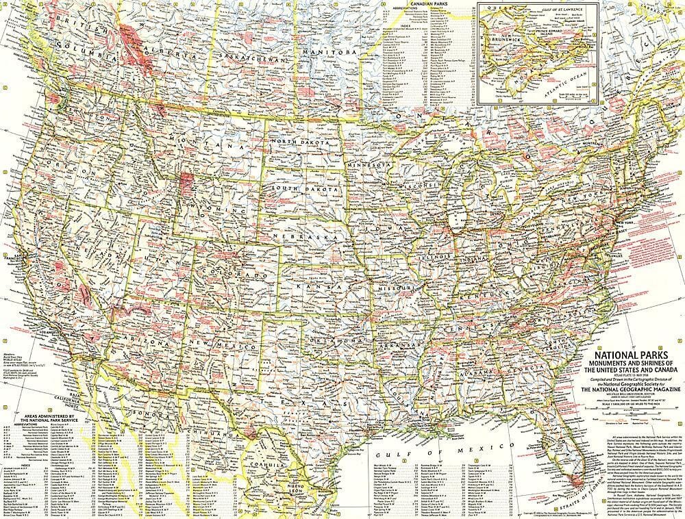 1958 National Parks Map Wall Map 