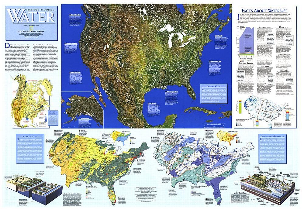 1993 Water Precious Resource Map Wall Map 