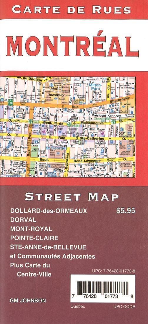 Carte des rues de Montréal, Canada | GM Johnson carte pliée GM Johnson 