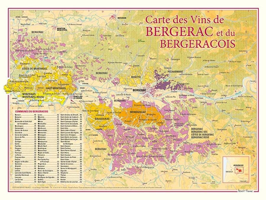 Carte des vins de Bergerac et du Bergeracois carte pliée BENOIT FRANCE 