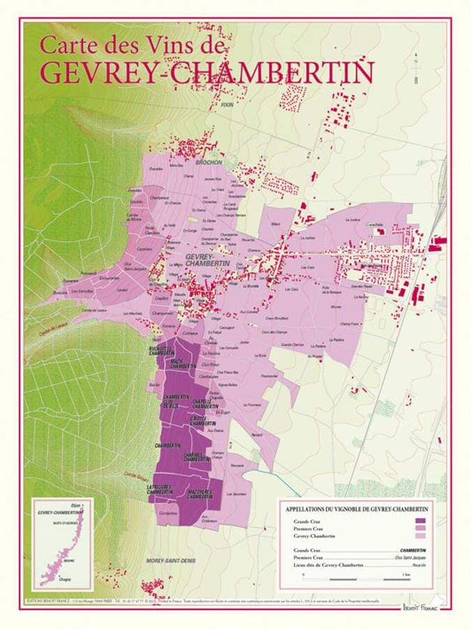 Carte des vins de Gevrey-Chambertin carte pliée BENOIT FRANCE 