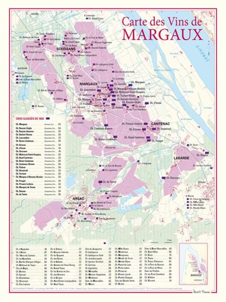 Carte des vins de Margaux carte pliée BENOIT FRANCE 