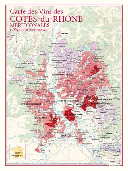 Carte des vins des Côtes-du-Rhône méridionales carte pliée BENOIT FRANCE 