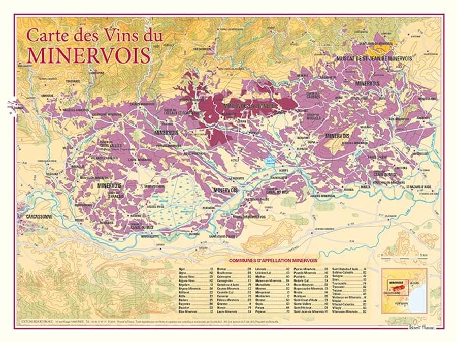 Carte des vins du Minervois carte pliée BENOIT FRANCE 