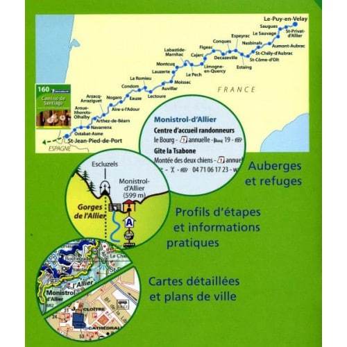 Carte du chemin St Jacques de Compostelle -  Du Puy en Velay à St-Jean Pied de Port| Michelin - La Compagnie des Cartes