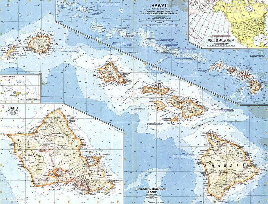 1960 Hawaii Map Wall Map 